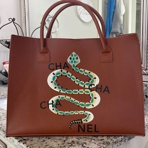 Brown Designer Tote Bag with Snake Design